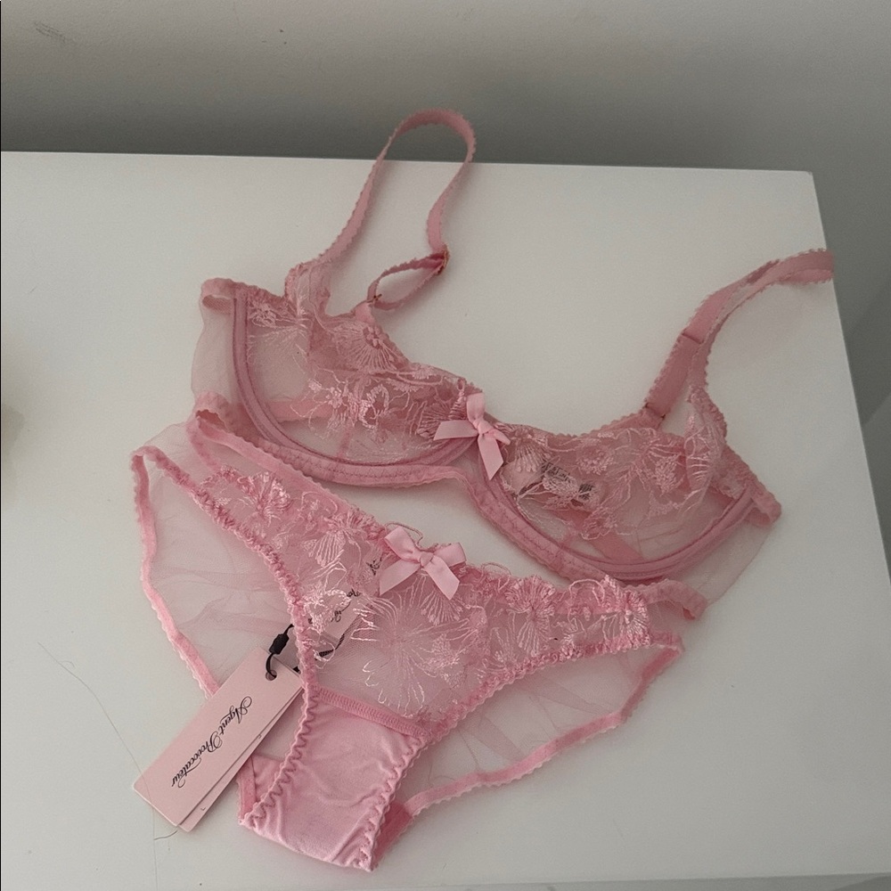 Agent Provocateur Pink Sheer Lace Bra Set